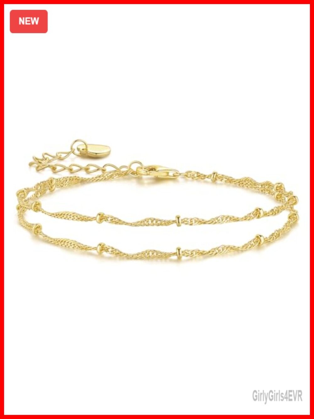 14K Gold Plated Double Layer Cuban Link Bracelet Adjustable Chain Women Jewelry